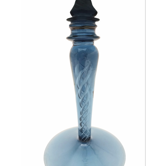 Blue Hand Blown Air Twist Stemmed Pedestal Dish - Picture 2 of 6